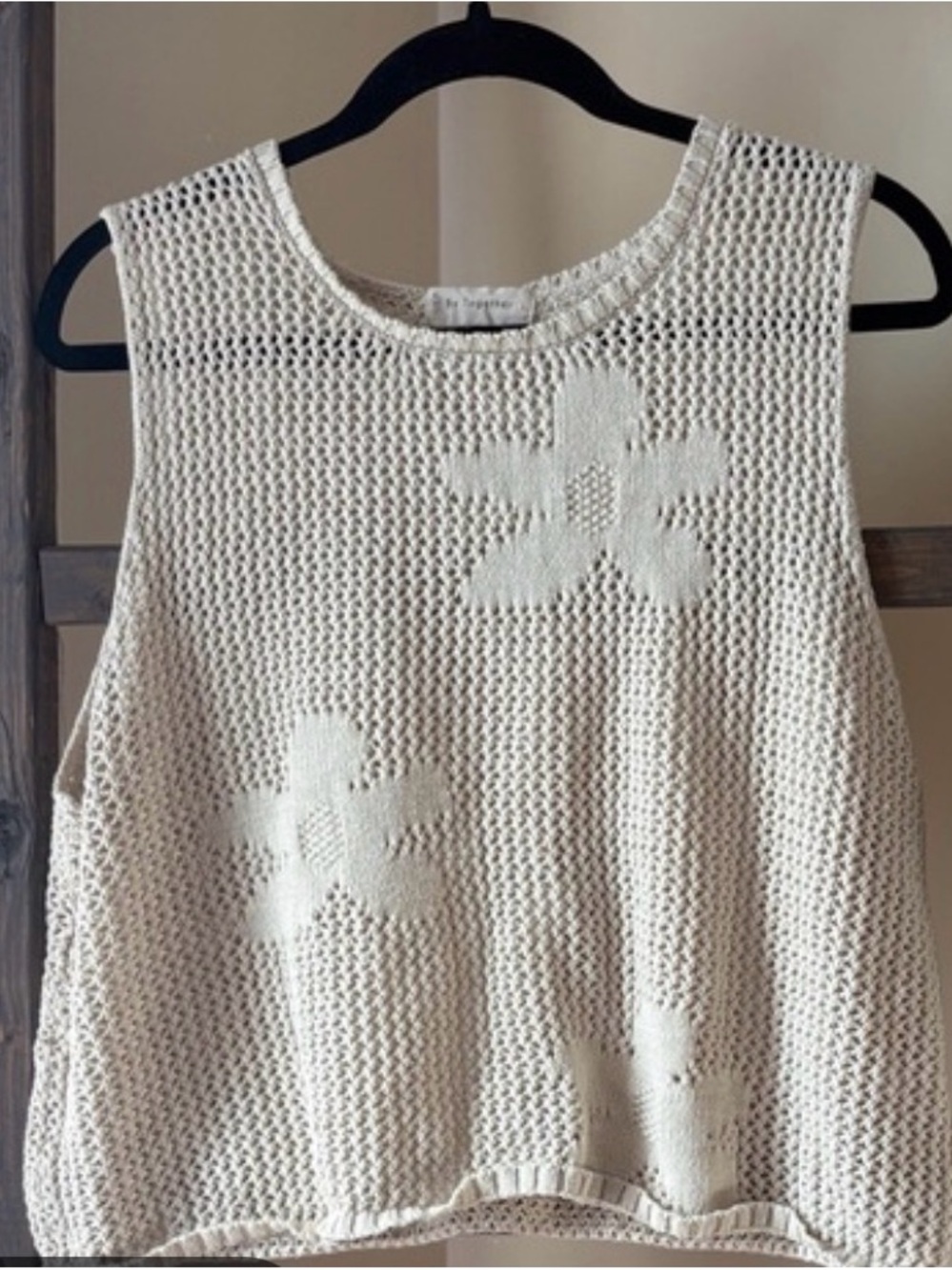 Knit Floral Tank Top - Cream